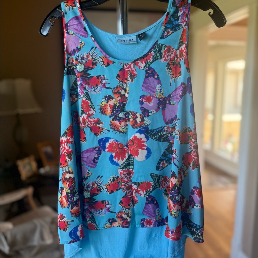 Cynthia Rowley Vibrant Floral Tank Top - Blue and Red
